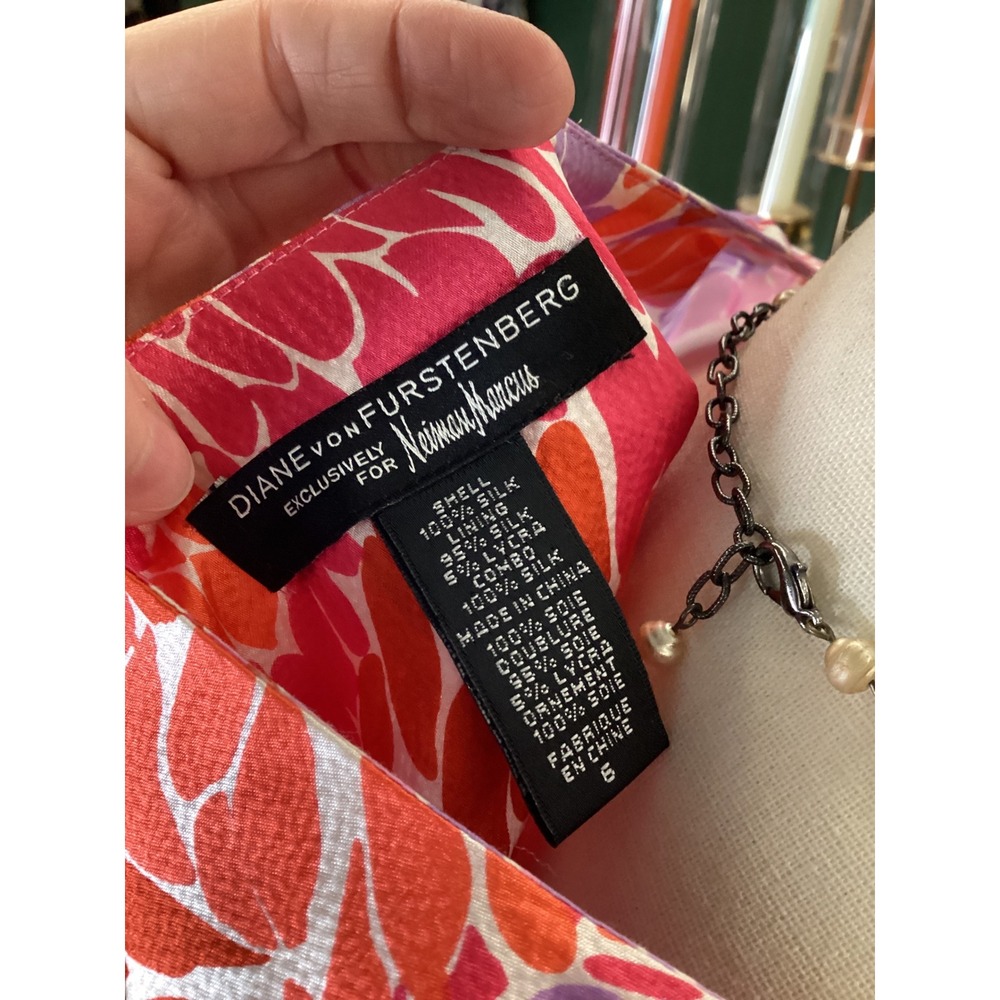 Diane von Furstenberg DVF For Neiman Marcus Silk Shift Dress Abstract Leaf‎ SZ 6 - Picture 6 of 6
